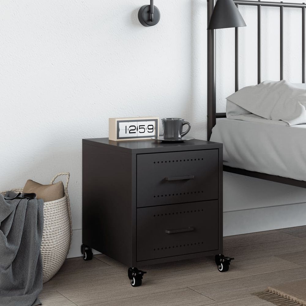 Bedside Cabinet Black 36x39x43.5 cm vidaXL Steel - Bedside Table from vidaXL
