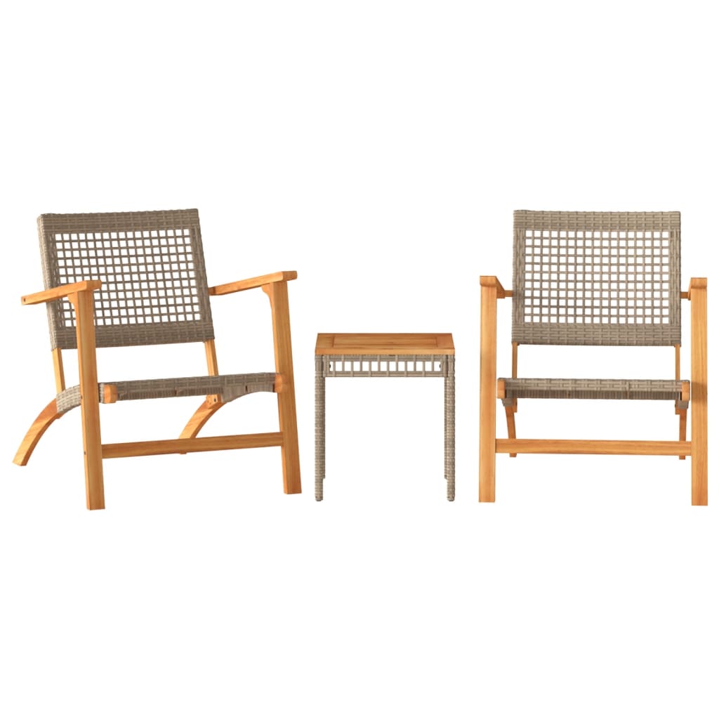 vidaXL 3 Piece Bistro Set Black Poly Rattan and Solid Wood Acacia - Bistro Sets from vidaXL