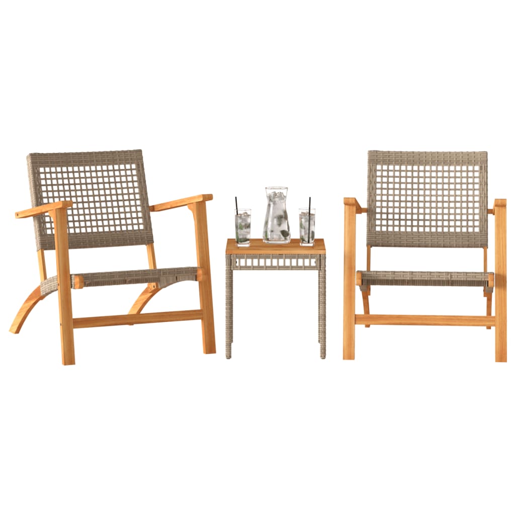 vidaXL 3 Piece Bistro Set Black Poly Rattan and Solid Wood Acacia - Bistro Sets from vidaXL