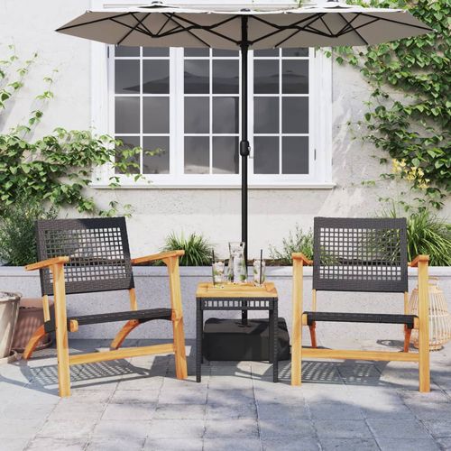 vidaXL 3 Piece Bistro Set Black Poly Rattan and Solid Wood Acacia - Bistro Sets from vidaXL