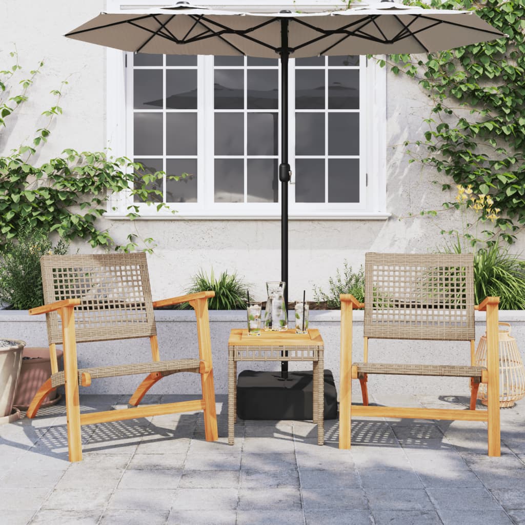 vidaXL 3 Piece Bistro Set Black Poly Rattan and Solid Wood Acacia - Bistro Sets from vidaXL