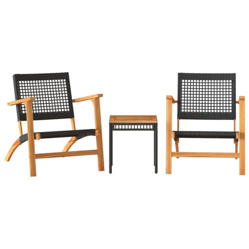 vidaXL 3 Piece Bistro Set Black Poly Rattan and Solid Wood Acacia - Bistro Sets from vidaXL