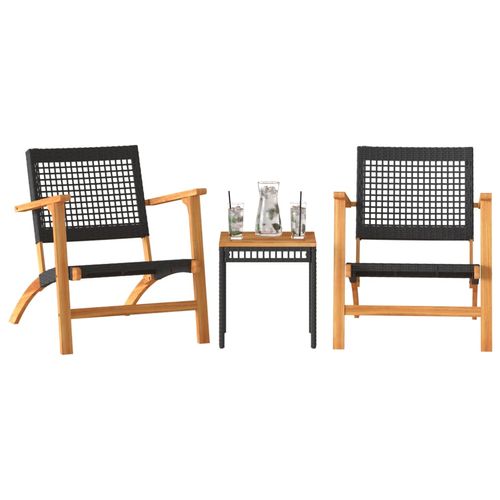 vidaXL 3 Piece Bistro Set Black Poly Rattan and Solid Wood Acacia - Bistro Sets from vidaXL