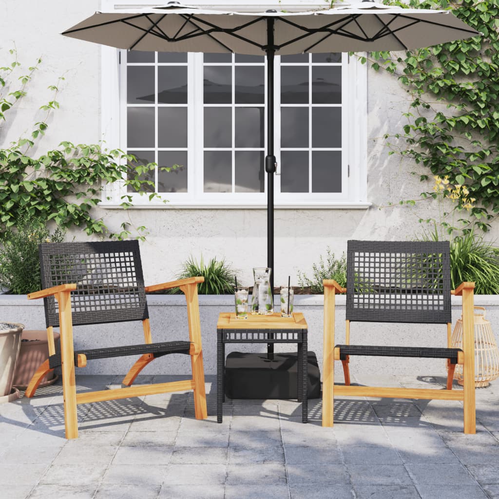 vidaXL 3 Piece Bistro Set Black Poly Rattan and Solid Wood Acacia - Bistro Sets from vidaXL