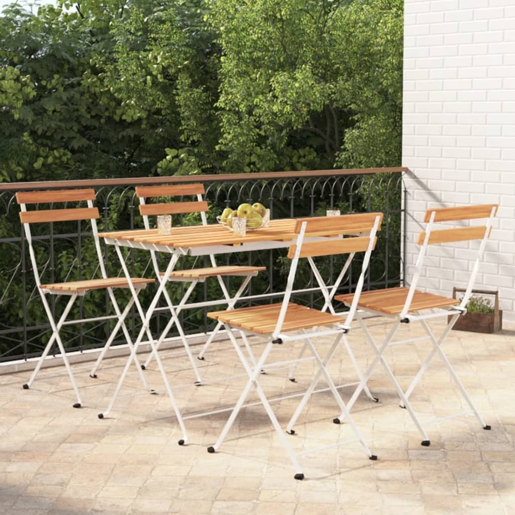 vidaXL 5 Piece Folding Bistro Set Solid Wood Acacia and Steel - Bistro Sets from vidaXL