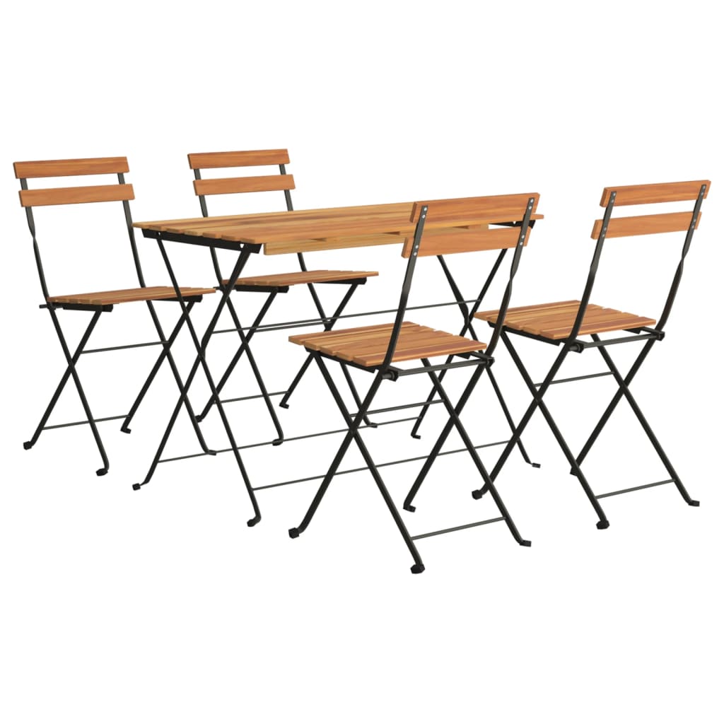 vidaXL 5 Piece Folding Bistro Set Solid Wood Acacia and Steel - Bistro Sets from vidaXL