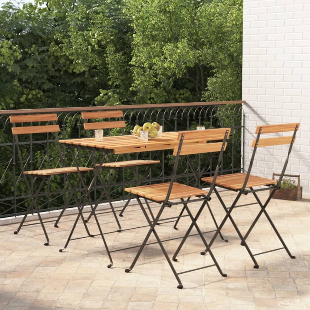 vidaXL 5 Piece Folding Bistro Set Solid Wood Acacia and Steel - Bistro Sets from vidaXL