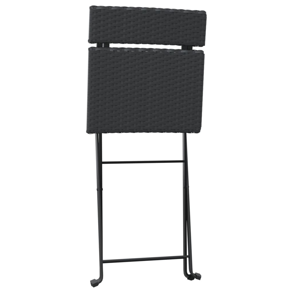 vidaXL Folding Bistro Chairs 2 pcs Black Poly Rattan and Steel - Bistro Sets from vidaXL