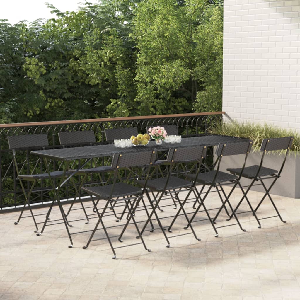 vidaXL Folding Bistro Chairs 2 pcs Black Poly Rattan and Steel - Bistro Sets from vidaXL