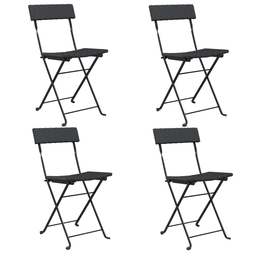 vidaXL Folding Bistro Chairs 2 pcs Black Poly Rattan and Steel - Bistro Sets from vidaXL