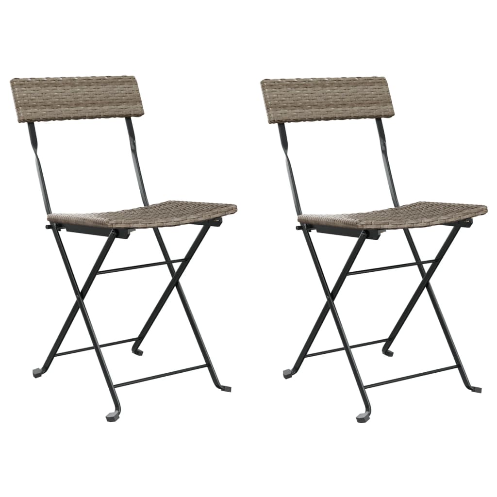 vidaXL Folding Bistro Chairs 2 pcs Black Poly Rattan and Steel - Bistro Sets from vidaXL