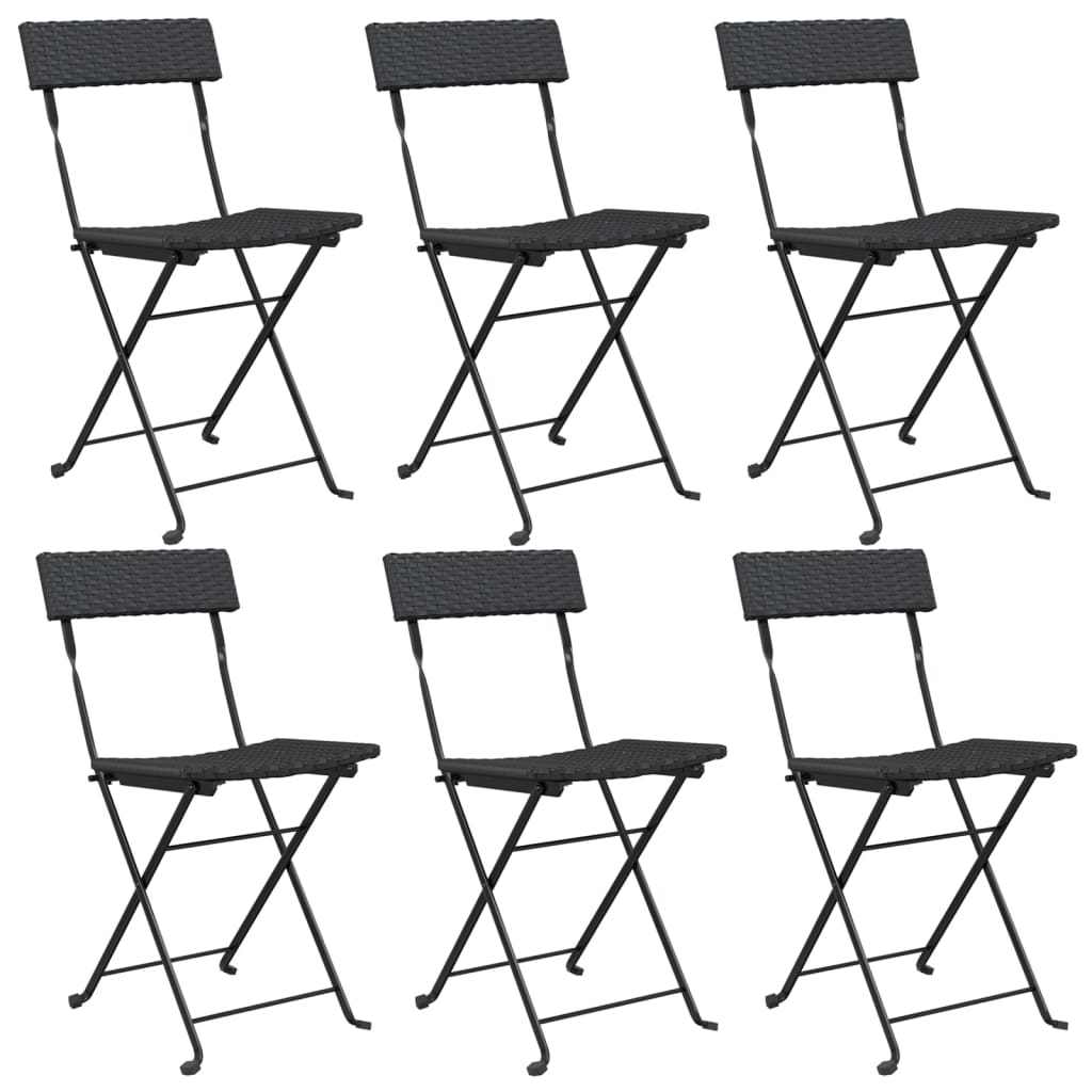vidaXL Folding Bistro Chairs 2 pcs Black Poly Rattan and Steel - Bistro Sets from vidaXL