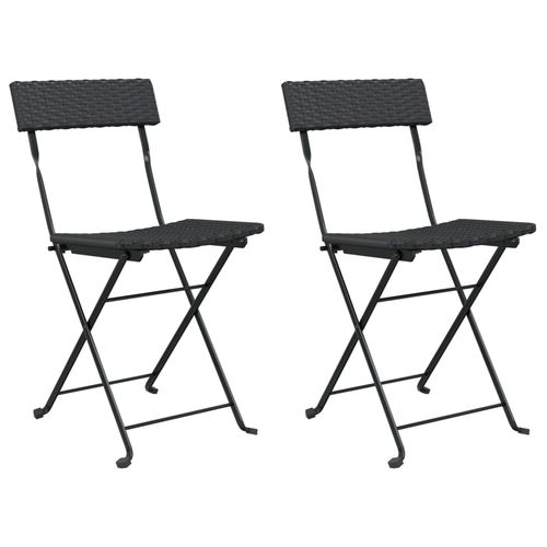 vidaXL Folding Bistro Chairs 2 pcs Black Poly Rattan and Steel - Bistro Sets from vidaXL