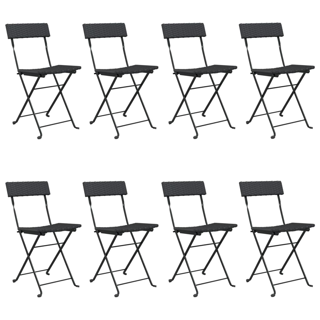 vidaXL Folding Bistro Chairs 2 pcs Black Poly Rattan and Steel - Bistro Sets from vidaXL