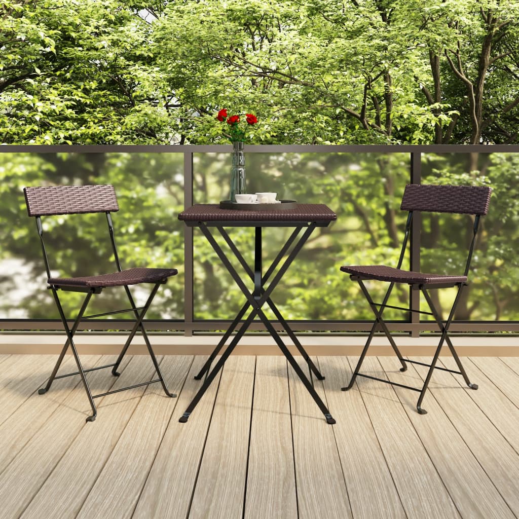vidaXL Folding Bistro Chairs 2 pcs Black Poly Rattan and Steel - Bistro Sets from vidaXL