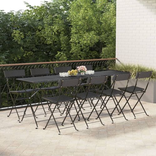 vidaXL Folding Bistro Chairs 2 pcs Black Poly Rattan and Steel - Bistro Sets from vidaXL