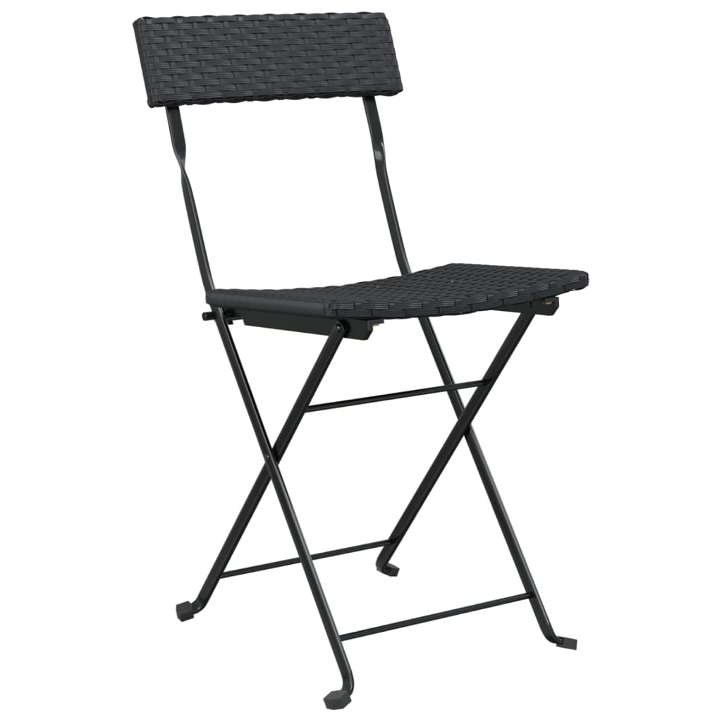 vidaXL Folding Bistro Chairs 2 pcs Black Poly Rattan and Steel - Bistro Sets from vidaXL