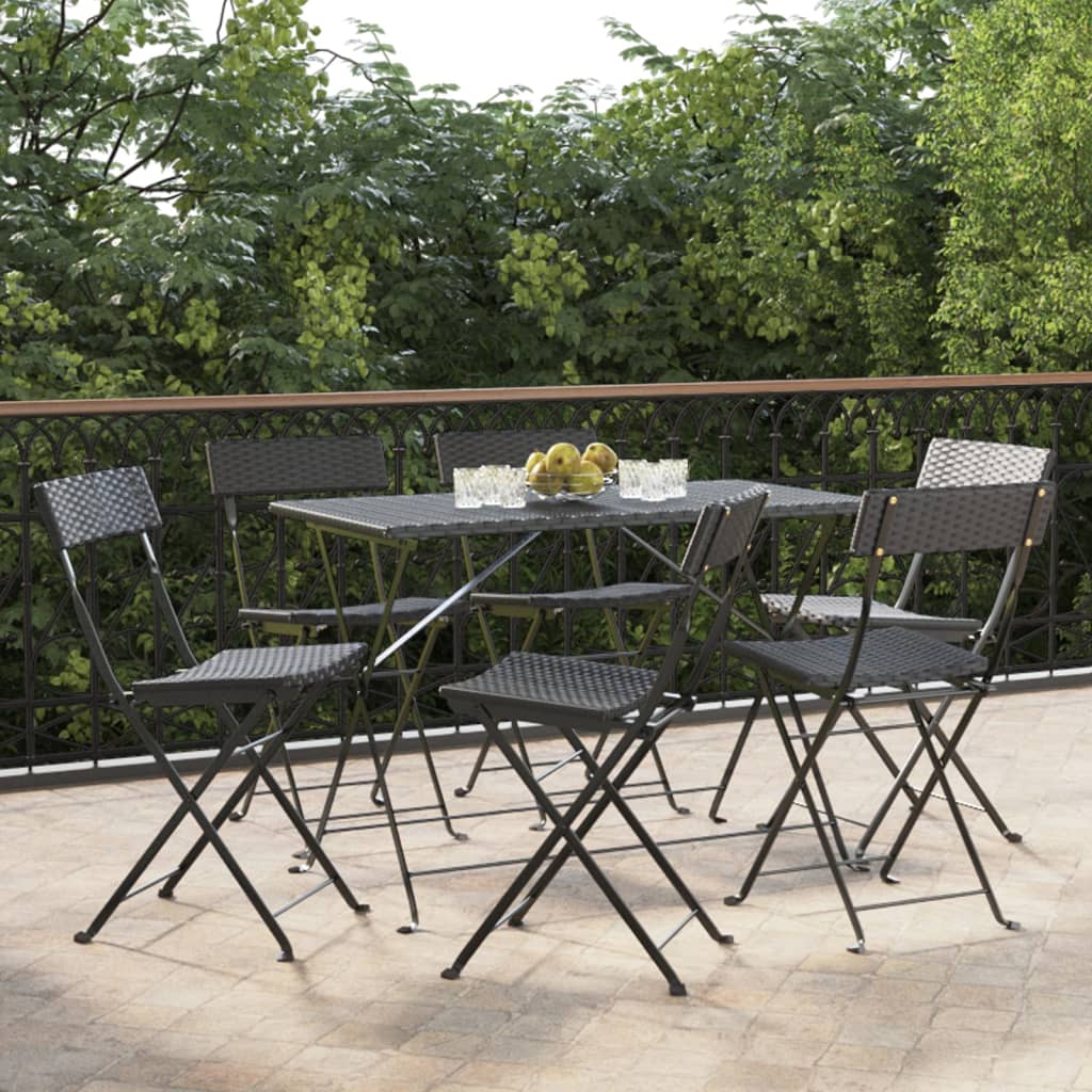 vidaXL Folding Bistro Chairs 2 pcs Black Poly Rattan and Steel - Bistro Sets from vidaXL