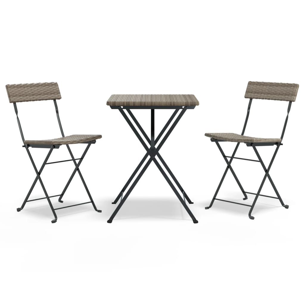 vidaXL 3 Piece Folding Bistro Set Black Poly Rattan - Bistro Sets from vidaXL