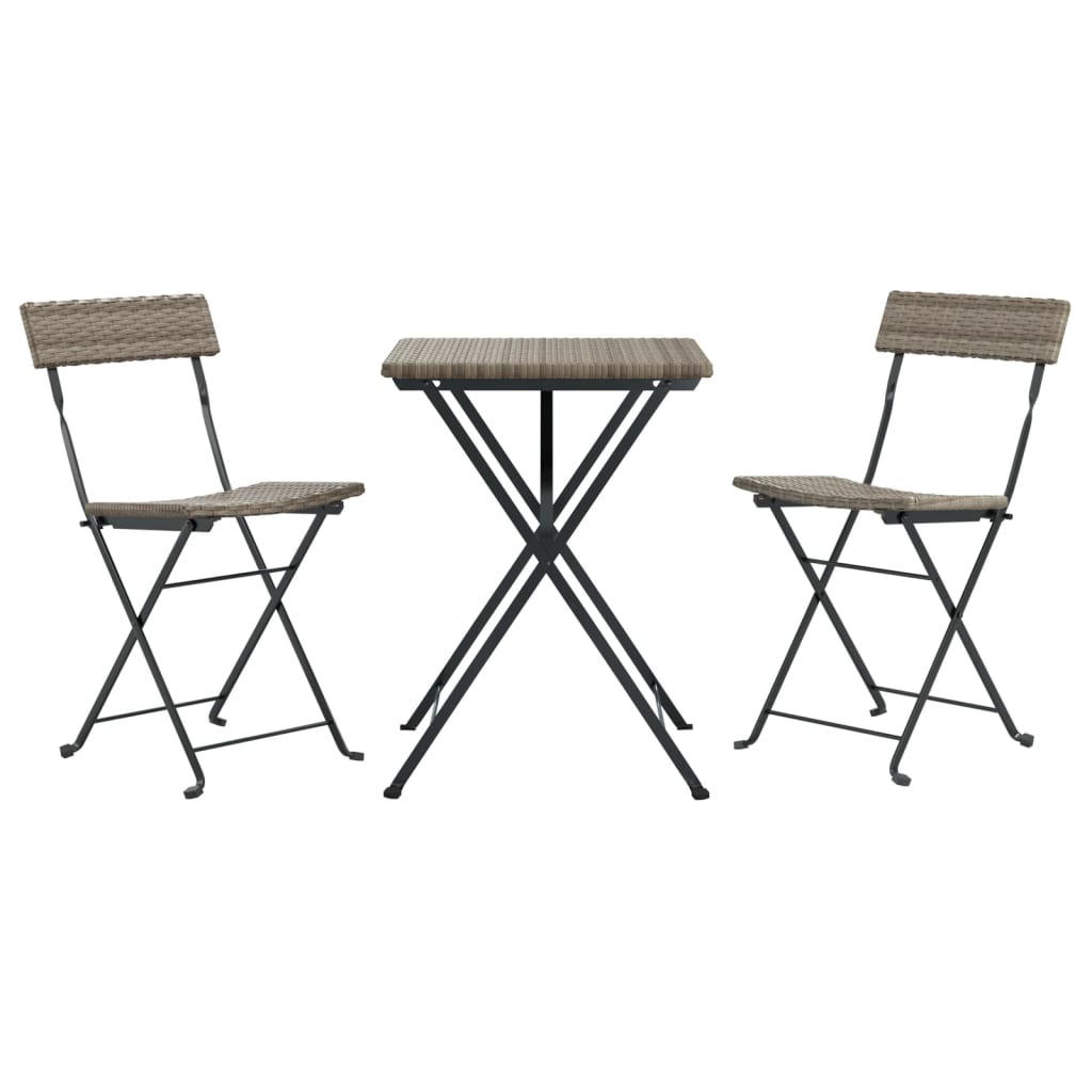 vidaXL 3 Piece Folding Bistro Set Black Poly Rattan - Bistro Sets from vidaXL
