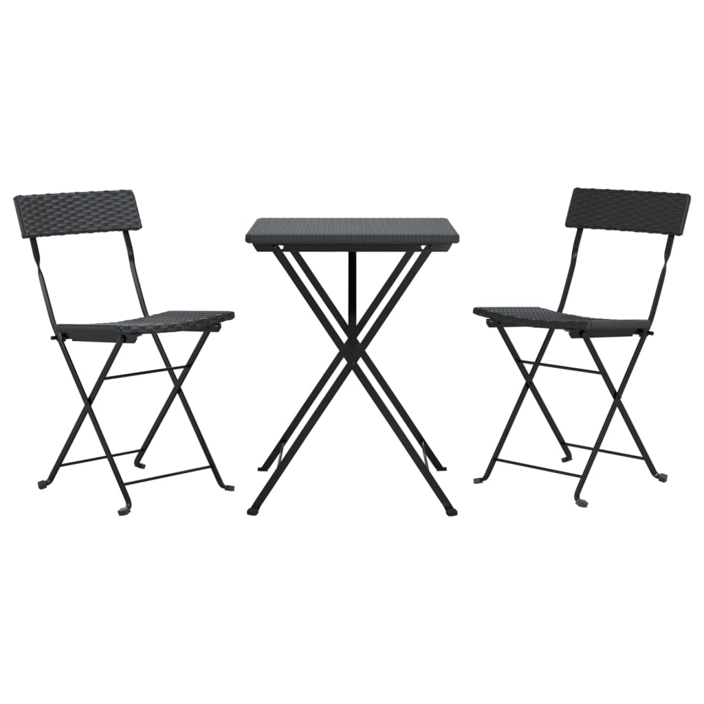 vidaXL 3 Piece Folding Bistro Set Black Poly Rattan - Bistro Sets from vidaXL