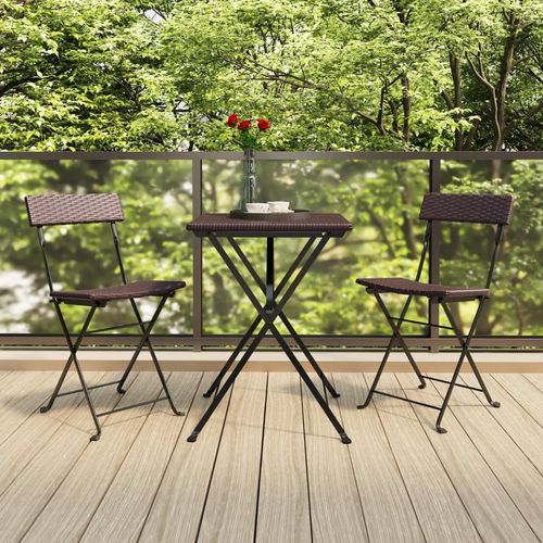 vidaXL 3 Piece Folding Bistro Set Black Poly Rattan - Bistro Sets from vidaXL