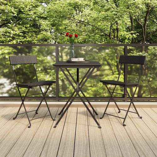 vidaXL 3 Piece Folding Bistro Set Black Poly Rattan - Bistro Sets from vidaXL