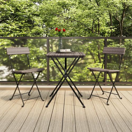 vidaXL 3 Piece Folding Bistro Set Black Poly Rattan - Bistro Sets from vidaXL