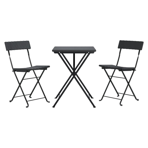 vidaXL 3 Piece Folding Bistro Set Black Poly Rattan - Bistro Sets from vidaXL