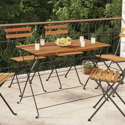 vidaXL Folding Bistro Table 100x54x71 cm Solid Wood Acacia and Steel - Bistro Sets from vidaXL