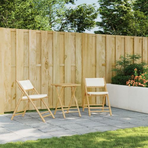 vidaXL 3 Piece Folding Bistro set with Cream White Cushions Bamboo - Bistro Sets from vidaXL