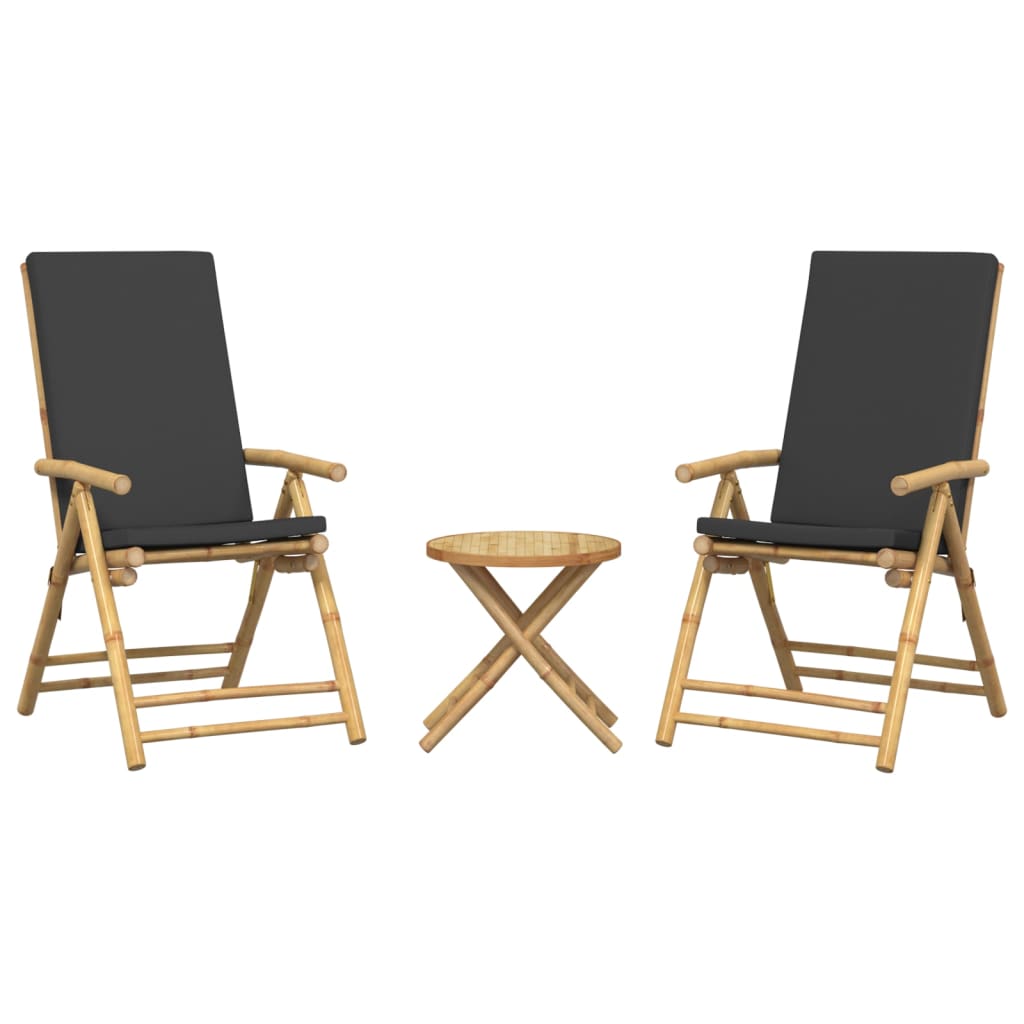 vidaXL 3 Piece Folding Bistro set with Cream White Cushions Bamboo - Bistro Sets from vidaXL