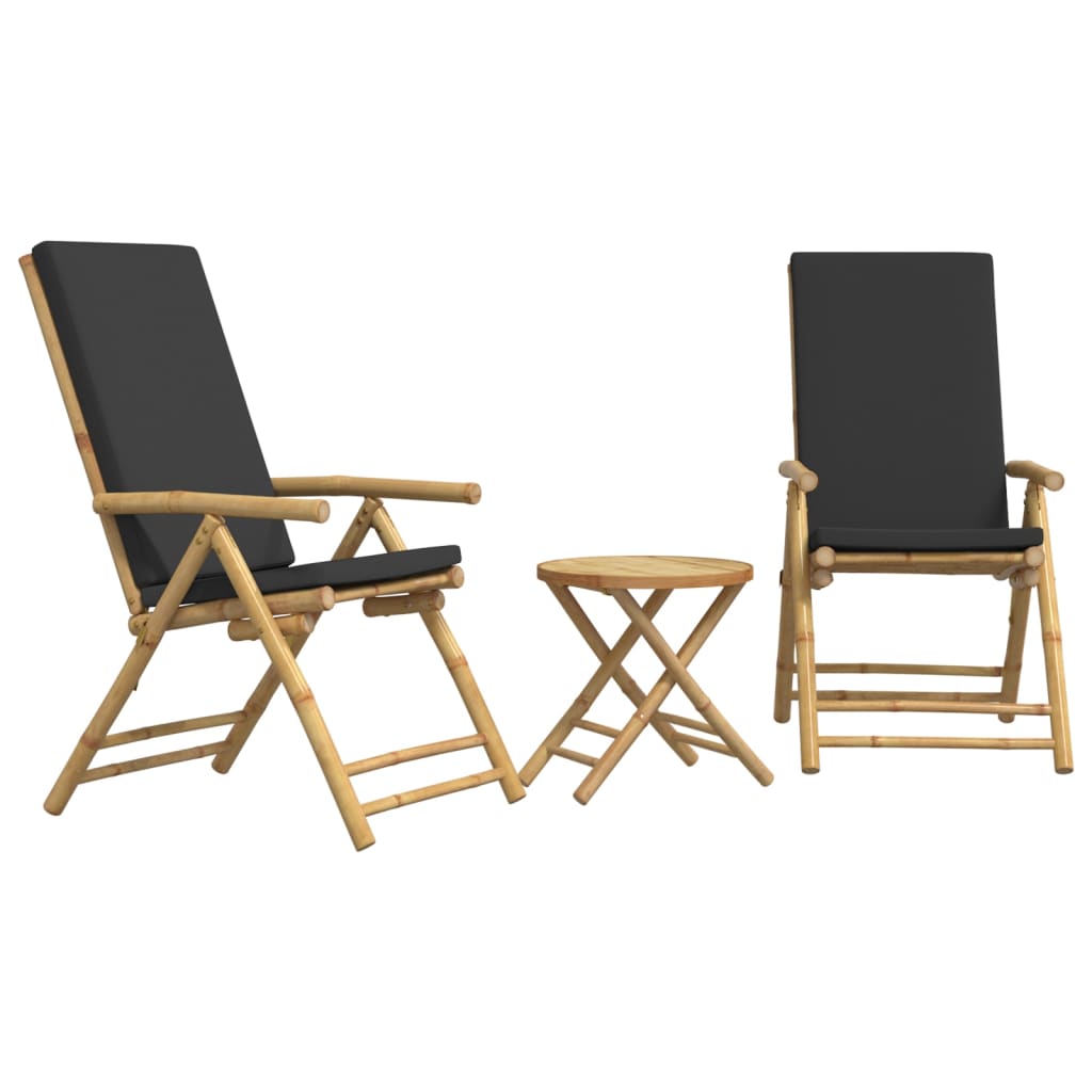 vidaXL 3 Piece Folding Bistro set with Cream White Cushions Bamboo - Bistro Sets from vidaXL