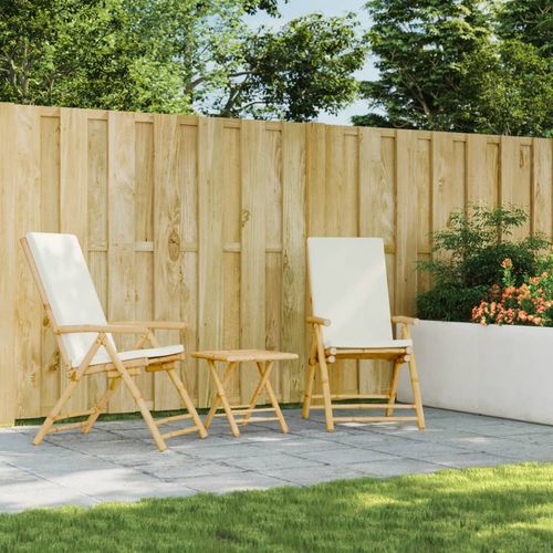 vidaXL 3 Piece Folding Bistro set with Cream White Cushions Bamboo - Bistro Sets from vidaXL