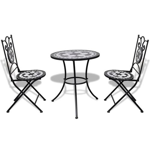 3 Piece Bistro Set Ceramic Tile Black and White - Bistro Sets from vidaXL