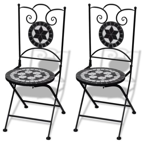 3 Piece Bistro Set Ceramic Tile Black and White - Bistro Sets from vidaXL