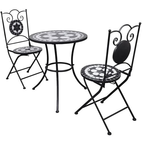3 Piece Bistro Set Ceramic Tile Black and White - Bistro Sets from vidaXL