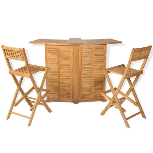 3 Piece Bistro Set with Folding Chairs Solid Teak Wood - Bistro Sets from vidaXL