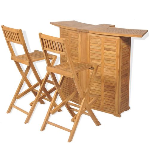 3 Piece Bistro Set with Folding Chairs Solid Teak Wood - Bistro Sets from vidaXL