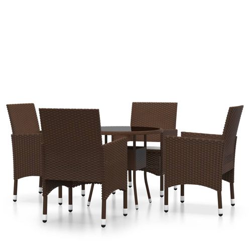 5 Piece Garden Bistro Set Poly Rattan and Tempered Glass Brown - Bistro Sets from vidaXL