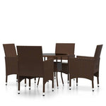 5 Piece Garden Bistro Set Poly Rattan and Tempered Glass Brown - Bistro Sets from vidaXL