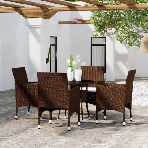 5 Piece Garden Bistro Set Poly Rattan and Tempered Glass Brown - Bistro Sets from vidaXL