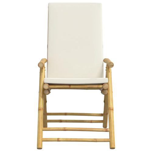 vidaXL 4 Piece Folding Bistro Chairs with Cream White Cushions Bamboo - Bistro Sets from vidaXL