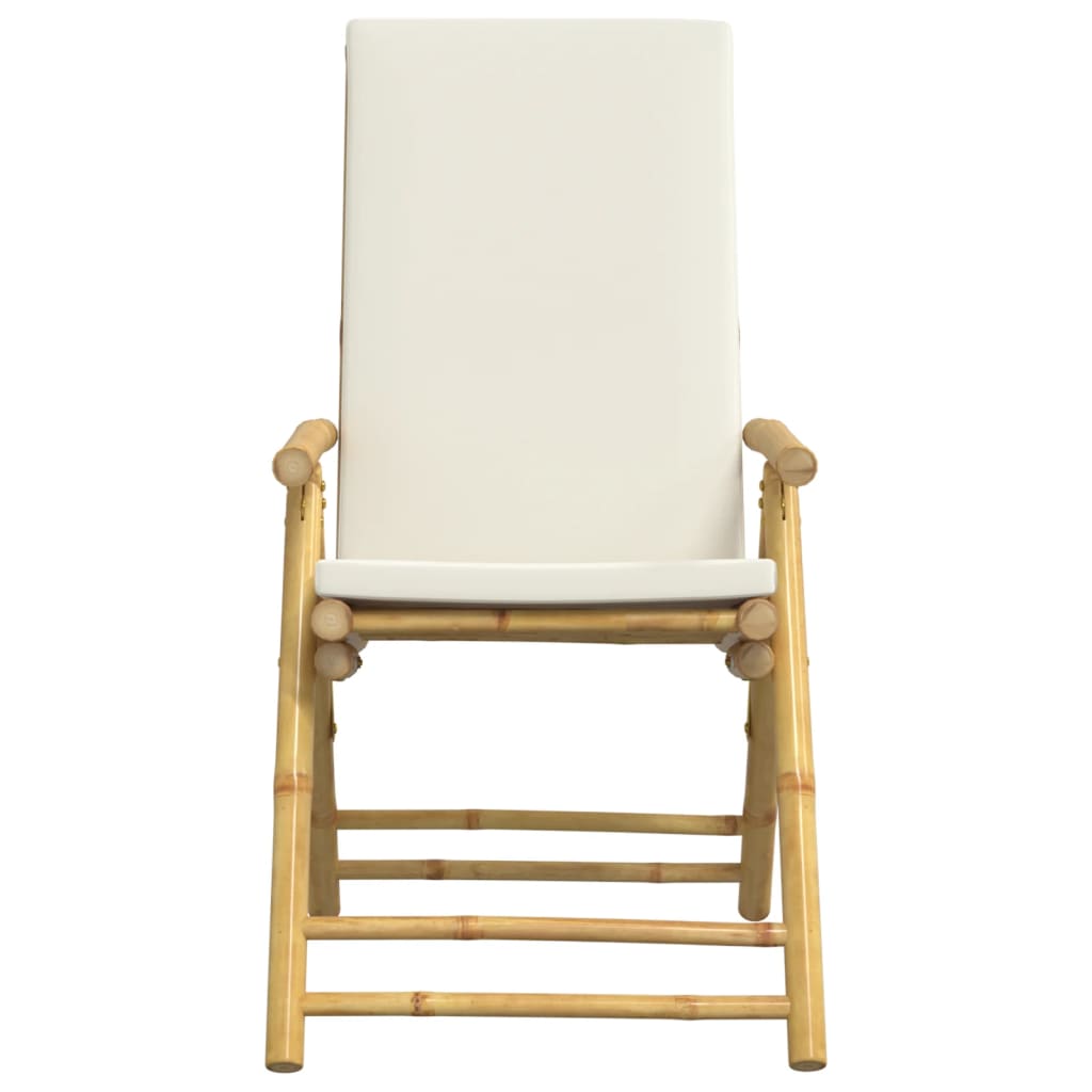 vidaXL 4 Piece Folding Bistro Chairs with Cream White Cushions Bamboo - Bistro Sets from vidaXL
