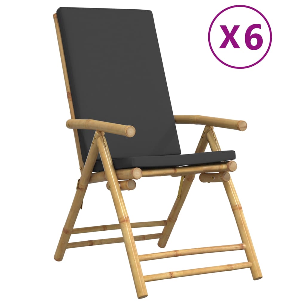 vidaXL 4 Piece Folding Bistro Chairs with Cream White Cushions Bamboo - Bistro Sets from vidaXL