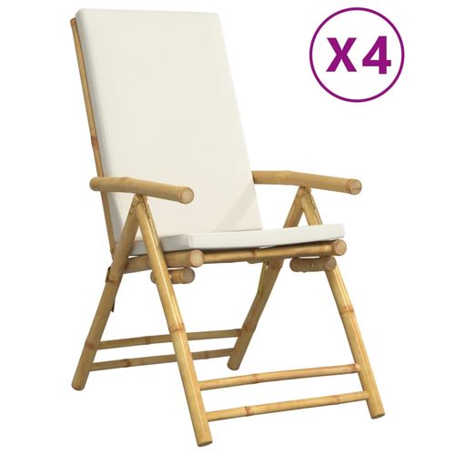 vidaXL 4 Piece Folding Bistro Chairs with Cream White Cushions Bamboo - Bistro Sets from vidaXL