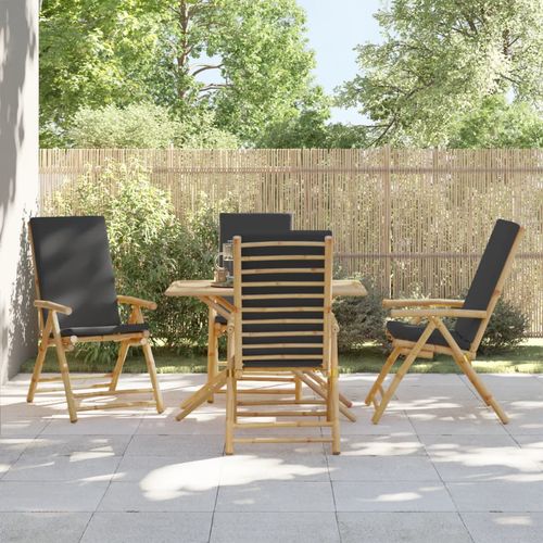 vidaXL 4 Piece Folding Bistro Chairs with Cream White Cushions Bamboo - Bistro Sets from vidaXL