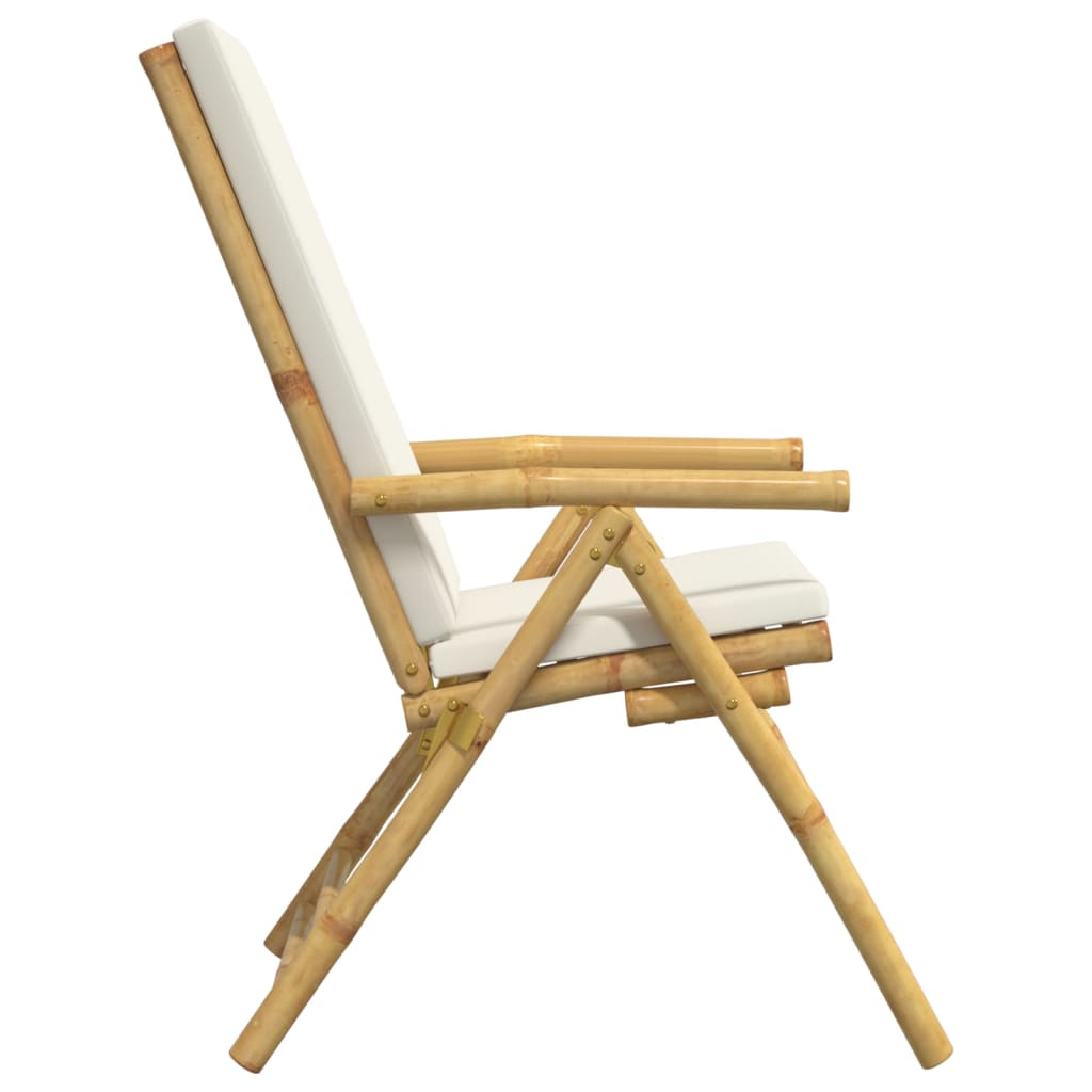 vidaXL 4 Piece Folding Bistro Chairs with Cream White Cushions Bamboo - Bistro Sets from vidaXL