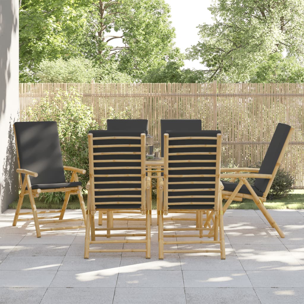 vidaXL 4 Piece Folding Bistro Chairs with Cream White Cushions Bamboo - Bistro Sets from vidaXL