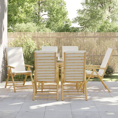 vidaXL 4 Piece Folding Bistro Chairs with Cream White Cushions Bamboo - Bistro Sets from vidaXL